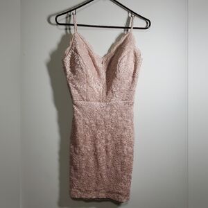 Morgan & Co Formal Lace Rose Gold Sparkly Mini Dress